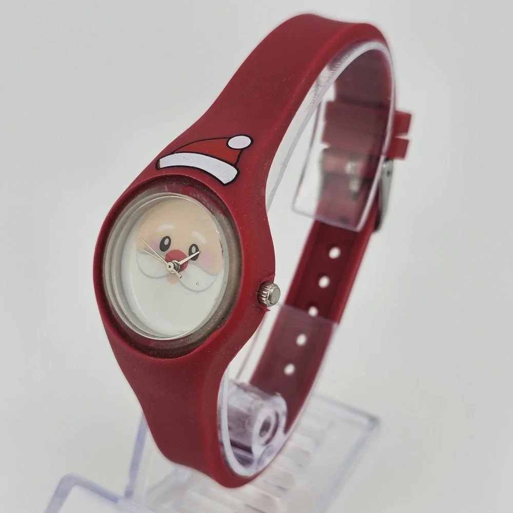 30MM Women's Christmas Watch White Dial Red Plastic Bands New‎ Battery